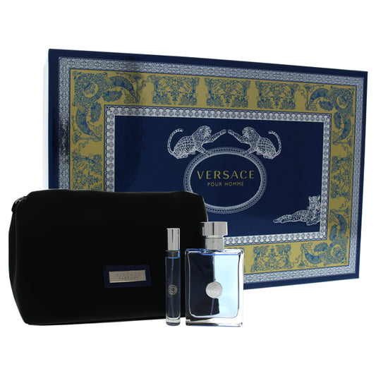 Versace Pour Homme by Versace for Men - 3 Pc Gift Set 3.4oz EDT Spray, 10ml EDT Spray (Mini), Versace Trousse Man