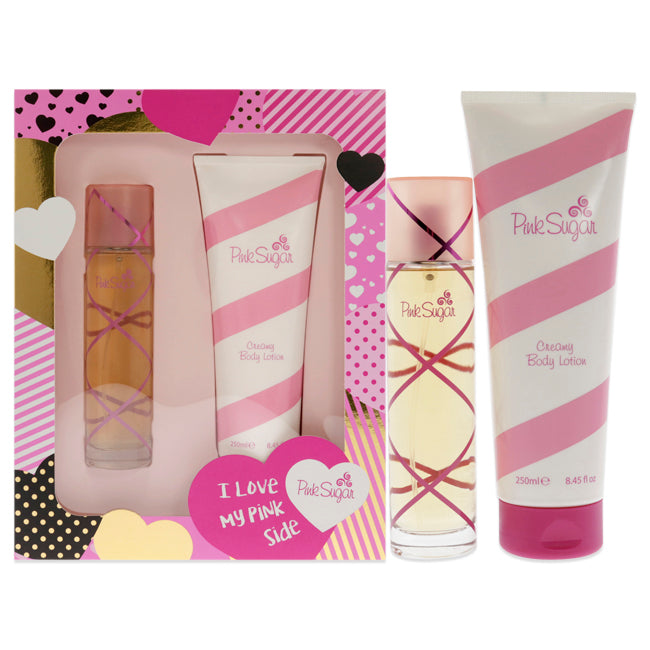 Pink Sugar by Aquolina for Women - 2 Pc Gift Set 3.4 oz EDT Spray, 8.45 oz Creamy Body Lotion