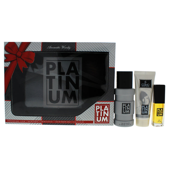 Platinum by Cosmo Designs for Men - 3 Pc Gift Set 3.4oz EDT Spray, 0.5oz EDT Spray, 1.7oz After Shave Balm