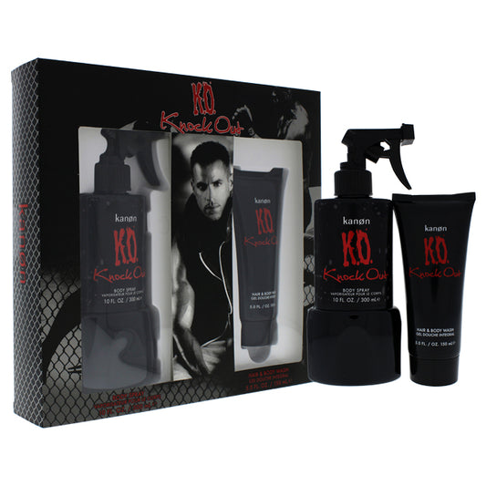 K.O. Knock Out by Kanon for Men - 2 Pc Gift Set 10oz Body Spray, 5oz Hair and Body Wash