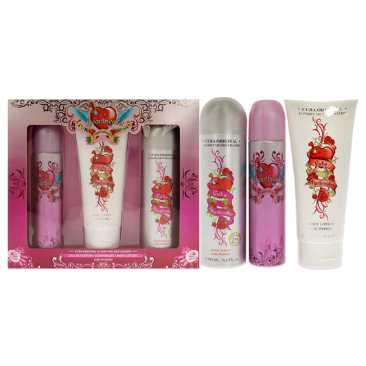 Cuba Heartbreaker by Cuba for Women - 3 Pc Gift Set 3.3oz EDP Spray, 6.7oz Body Spray, 4.3oz Body Lotion