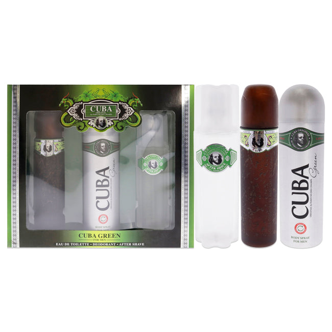 Cuba Green by Cuba for Men - 3 Pc Gift Set 3.3oz EDT Spray, 6.7oz Body Spray, 3.3oz After Shave