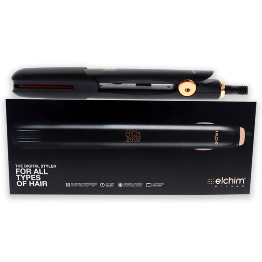 8th Sense Styler Flat Iron - Black by Elchim for Unisex - 1 Inch Flat Iron, Clutch Bag