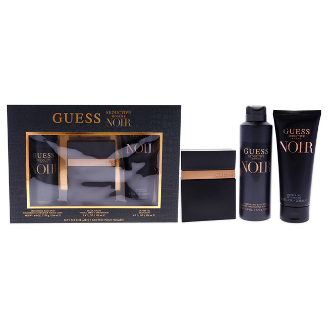 Guess Seductive Home Noir by Guess for Men - 3 Pc Gift Set 3.4oz EDT Spray, 6oz Deodorizing Body Spray, 6.7oz Shower Gel