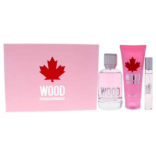 Wood Pour Femme by Dsquared2 for Women - 3 Pc Gift Set 3.4oz EDT Spray, 0.33oz EDT Travel Spray, 3.4oz Body Lotion