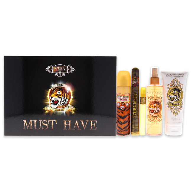 Cuba Must Have Tiger by Cuba for Women - 5 Pc Gift Set 3.3oz EDP Spray, 1.17oz EDP Spray, 0.5oz EDP Spray, 6.6oz Body Spray, 6.6oz Body Splash