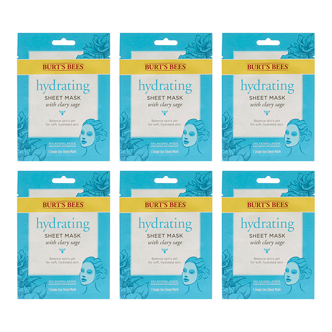 Hydrating Sheet Mask with Clary Sage by Burts Bees for Women - 0.33 oz Mask - Pack of 6