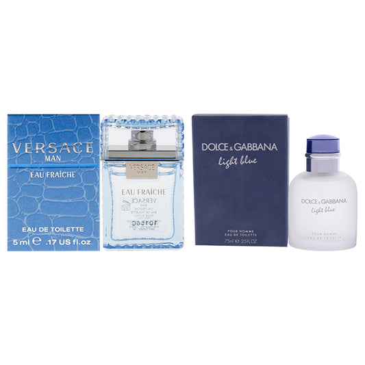 Versace Man Eau Fraiche and Light Blue Kit by Various Designers for Men - 2 Pc Kit 5ml EDT Splash (Mini), 2.5oz EDT Spray