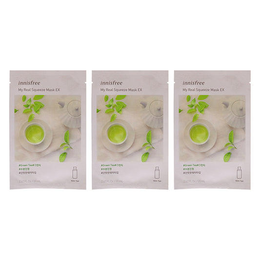 My Real Squeeze Mask - Green Tea by Innisfree for Unisex - 0.67 oz Mask - Pack of 3