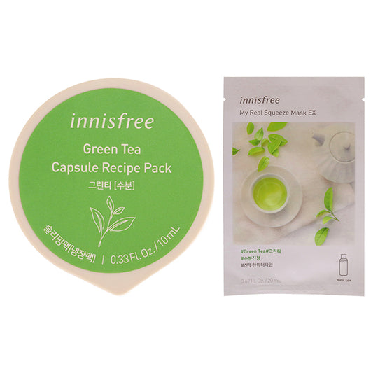 Innisfree Mask - Green Tea Kit by Innisfree for Unisex - 2 Pc Kit 0.67oz My Real Squeeze Mask - Green Tea, 0.33oz Capsule Recipe Pack Mask - Green Tea