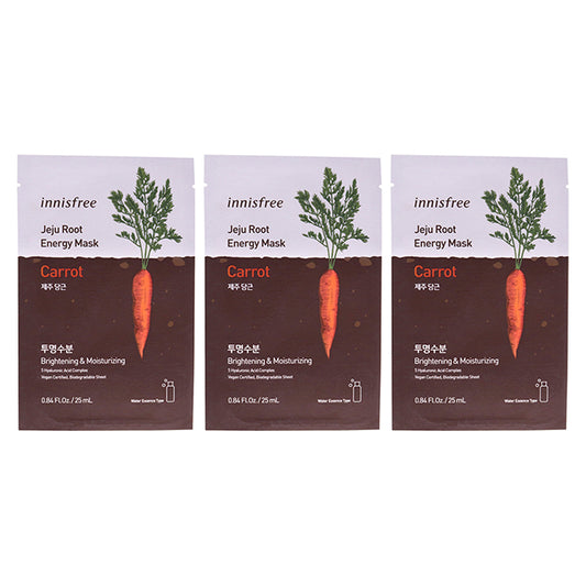 Jeju Root Energy Mask - Carrot by Innisfree for Unisex - 0.84 oz Mask - Pack of 3