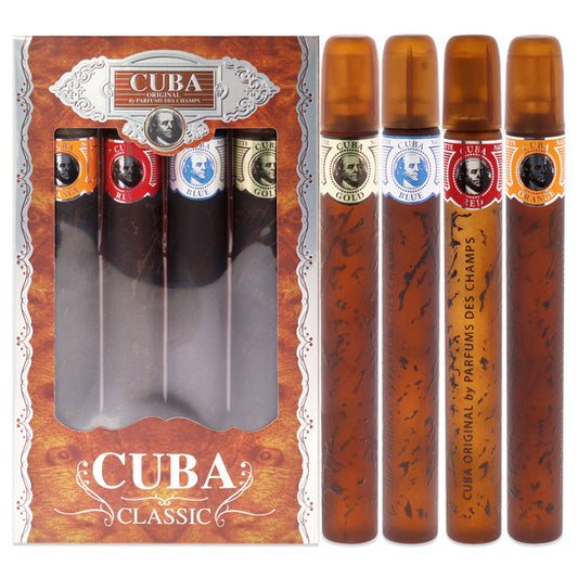 Cuba by Cuba for Men - 4 Pc Gift Set 1.17oz Cuba Gold, 1.17oz Cuba Blue, 1.17oz Cuba Red, 1.17oz Cuba Orange