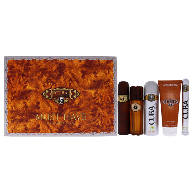 Cuba Gold Must Have by Cuba for Men - 5 Pc Gift Set 3.3oz EDT Spray, 1.17oz EDT Spray, 3.3oz After Shave, 6.7oz Body Spray, 6.7oz Shower Gel