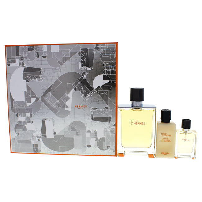 Terre DHermes by Hermes for Men - 3 Pc Gift Set 3.3oz EDT Spray, 0.42oz EDT Spray, 1.35oz Alcohol Free-Shave Balm