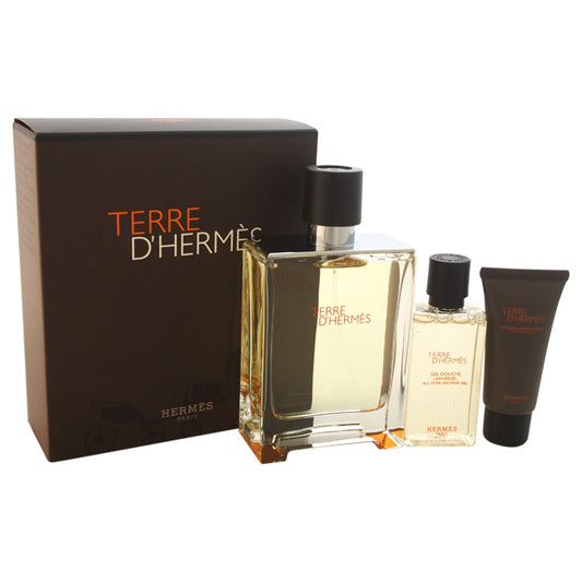 Terre DHermes by Hermes for Men - 3 Pc Gift Set 3.3oz EDT Spray, 1.35oz All-Over Shower Gel, 0.5oz After Shave Balm