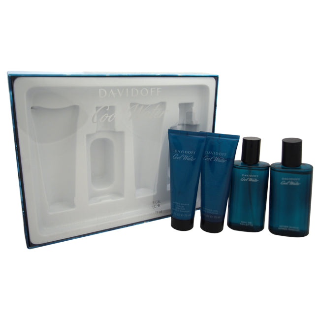 Cool Water by Davidoff for Men - 4 Pc Gift Set 2.5oz EDT Spray, 2.5oz After Shave Balm, 2.5oz Shower Gel, 2.5oz After Shave