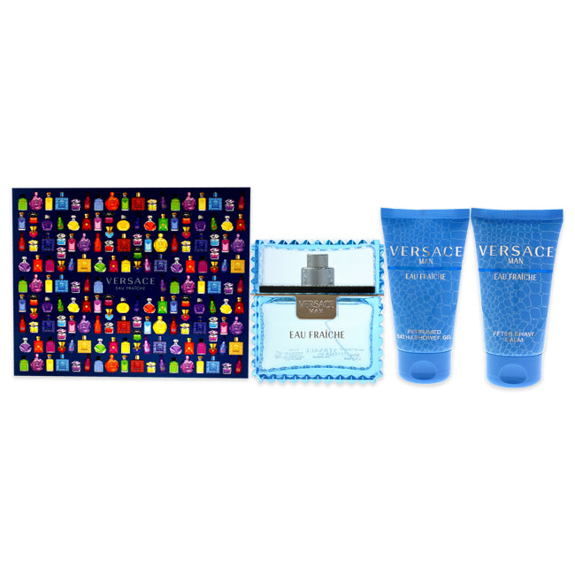 Versace Eau Fraiche by Versace for Men - 3 Pc Gift Set 1.7oz EDT Spray, 1.7oz Bath and Shower Gel, 1.7oz After Shave Balm