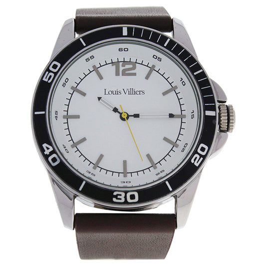 LV1002 Silver/Brown Leather Strap Watch by Louis Villiers for Men - 1 Pc Watch