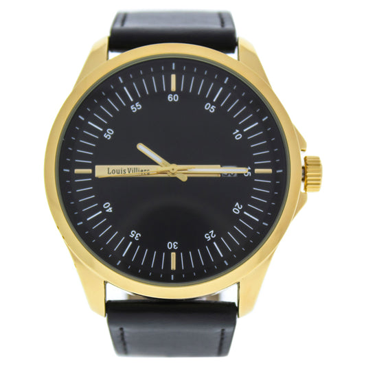 AG3804-04 Gold/Black Leather Strap Watch by Louis Villiers for Men - 1 Pc Watch