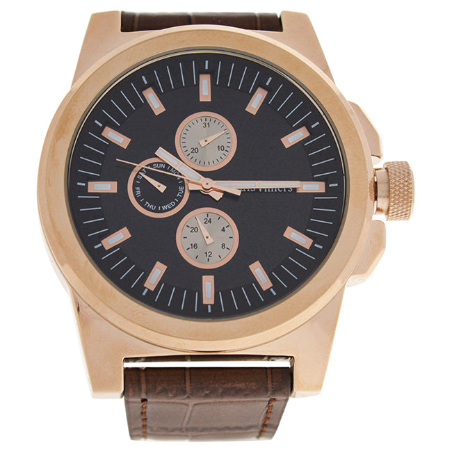 LVAG3733-16 Rose Gold/Brown Leather Strap Watch by Louis Villiers for Men - 1 Pc Watch