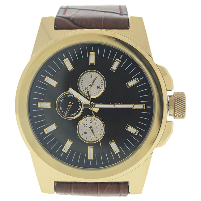 LVAG3733-18 Gold/Brown Leather Strap Watch by Louis Villiers for Men - 1 Pc Watch