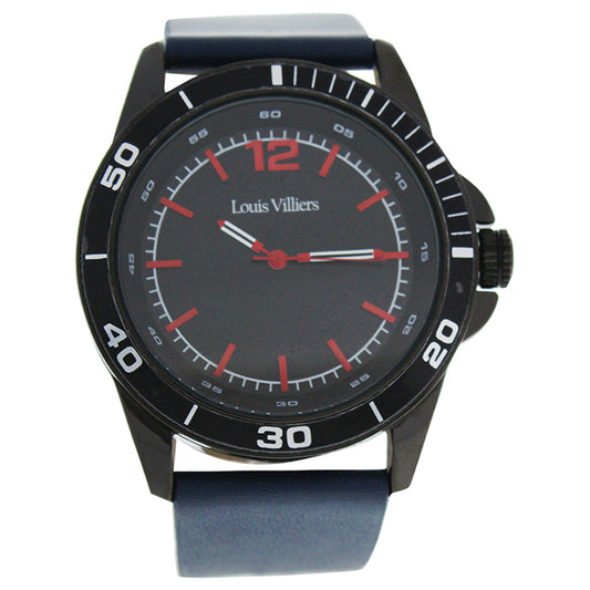 LV1003 Black/Blue Leather Strap Watch by Louis Villiers for Men - 1 Pc Watch