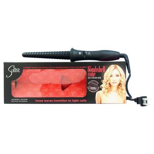 The Bombshell Cone Rod Curling Iron - Black by Sultra for Unisex - 1 Inch Curling Iron