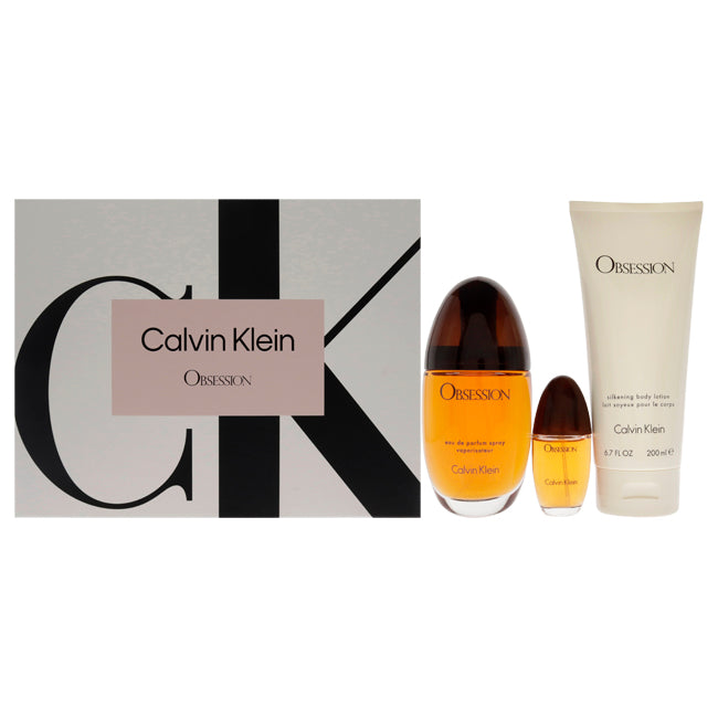 Obsession by Calvin Klein for Women - 3 Pc Gift Set 3.3oz EDP Spray, 0.5oz EDP Spray, 6.7oz Silkening Body Lotion