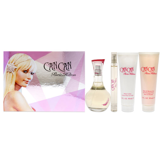 Can Can by Paris Hilton for Women - 4 Pc Gift Set 3.4oz EDP Spray, 0.34oz EDP Spray, 3oz Body Lotion, 3oz Bath and Shower Gel