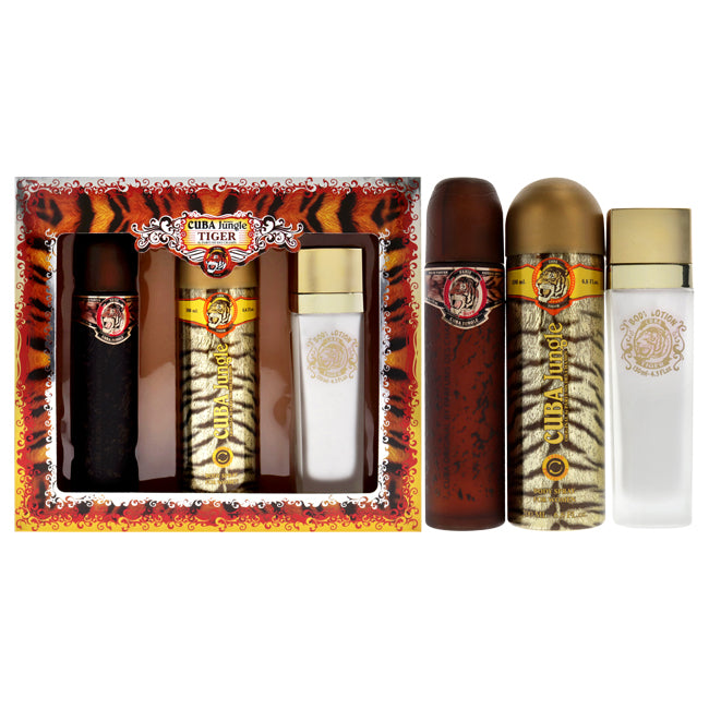 Cuba Jungle Tiger by Cuba for Women - 3 Pc Gift Set 3.3oz EDP Spray, 6.7oz Deodorant Body Spray, 4.3oz Body Lotion