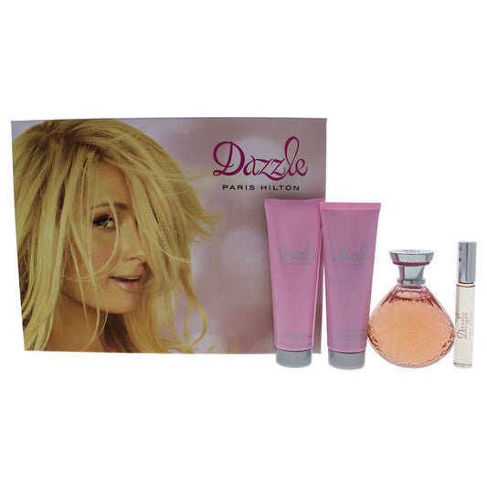 Dazzle by Paris Hilton for Women - 4 Pc Gift Set 4.2oz EDP Spray, 0.34oz EDP Rollerball, 3oz Body Lotion, 3oz Bath & Shower Gel