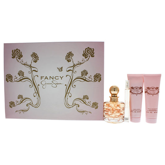 Fancy by Jessica Simpson for Women - 4 Pc Gift Set 3.4oz EDP Spray, 0.34oz EDP Spray, 3oz Body Lotion, 3oz Bath & Shower Gel