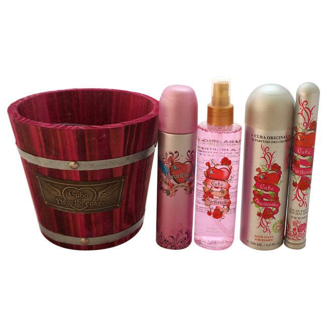 Cuba Heartbreaker by Cuba for Women - 4 Pc Gift Set 3.3oz EDP Spray, 1.7oz EDP Spray, 6.6oz Body Spray, 6.6oz Body Splash