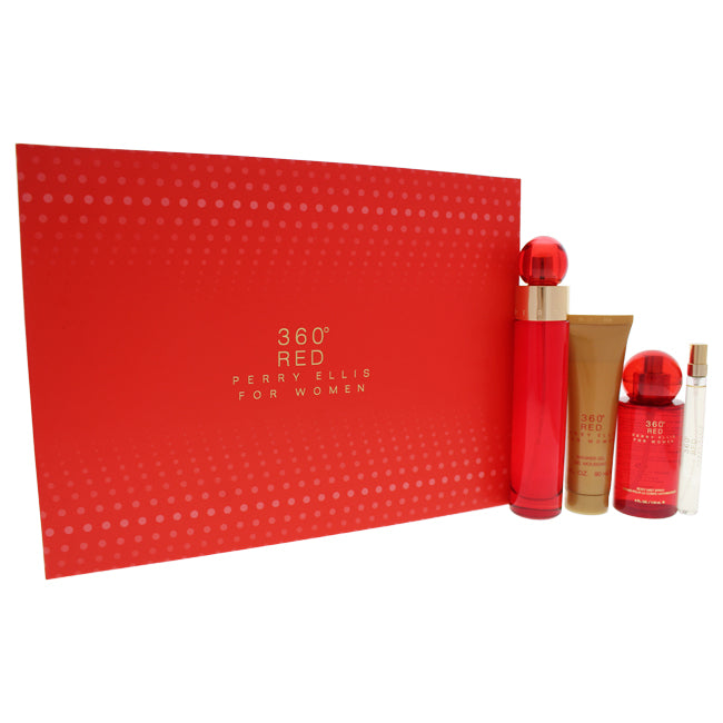 360 Red by Perry Ellis for Women - 4 Pc Gift Set 3.4oz EDP Spray, 0.33oz EDP Spray, 4oz Body Mist Spray, 3oz Shower Gel