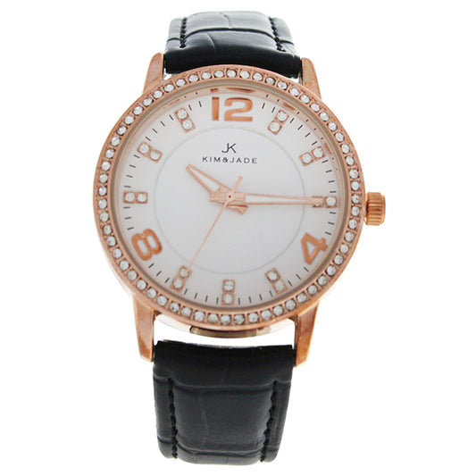 2031L-GPBLW Rose Gold/Black Leather Strap Watch by Kim & Jade for Women - 1 Pc Watch