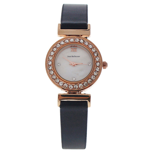 REDL1 Rose Gold/Black Leather Strap Watch by Jean Bellecour for Women - 1 Pc Watch