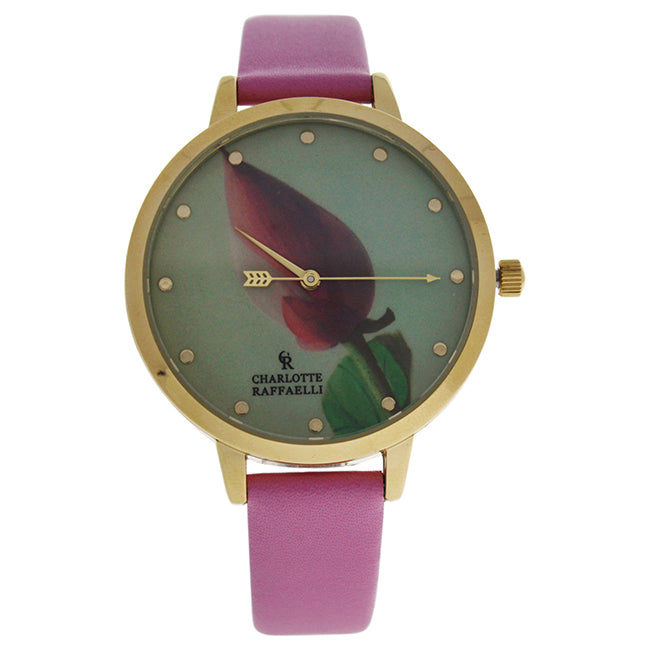 CRF005 La Florale - Gold/Rose Leather Strap Watch by Charlotte Raffaelli for Women - 1 Pc Watch