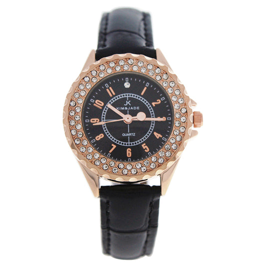 2033L-GPBLBL Rose Gold/Black Leather Strap Watch by Kim & Jade for Women - 1 Pc Watch