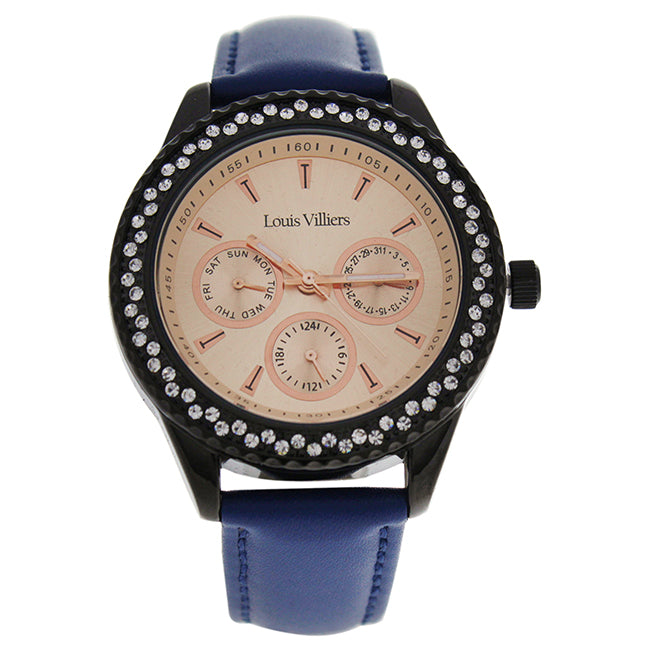 LV2081 Black/Blue Leather Strap Watch by Louis Villiers for Women - 1 Pc Watch