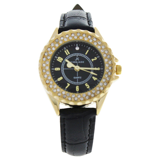 2033L-GBLBL Gold/Black Leather Strap Watch by Kim & Jade for Women - 1 Pc Watch