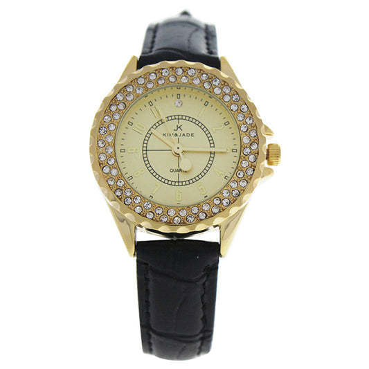 2033L-GBLG Gold/Black Leather Strap Watch by Kim & Jade for Women - 1 Pc Watch